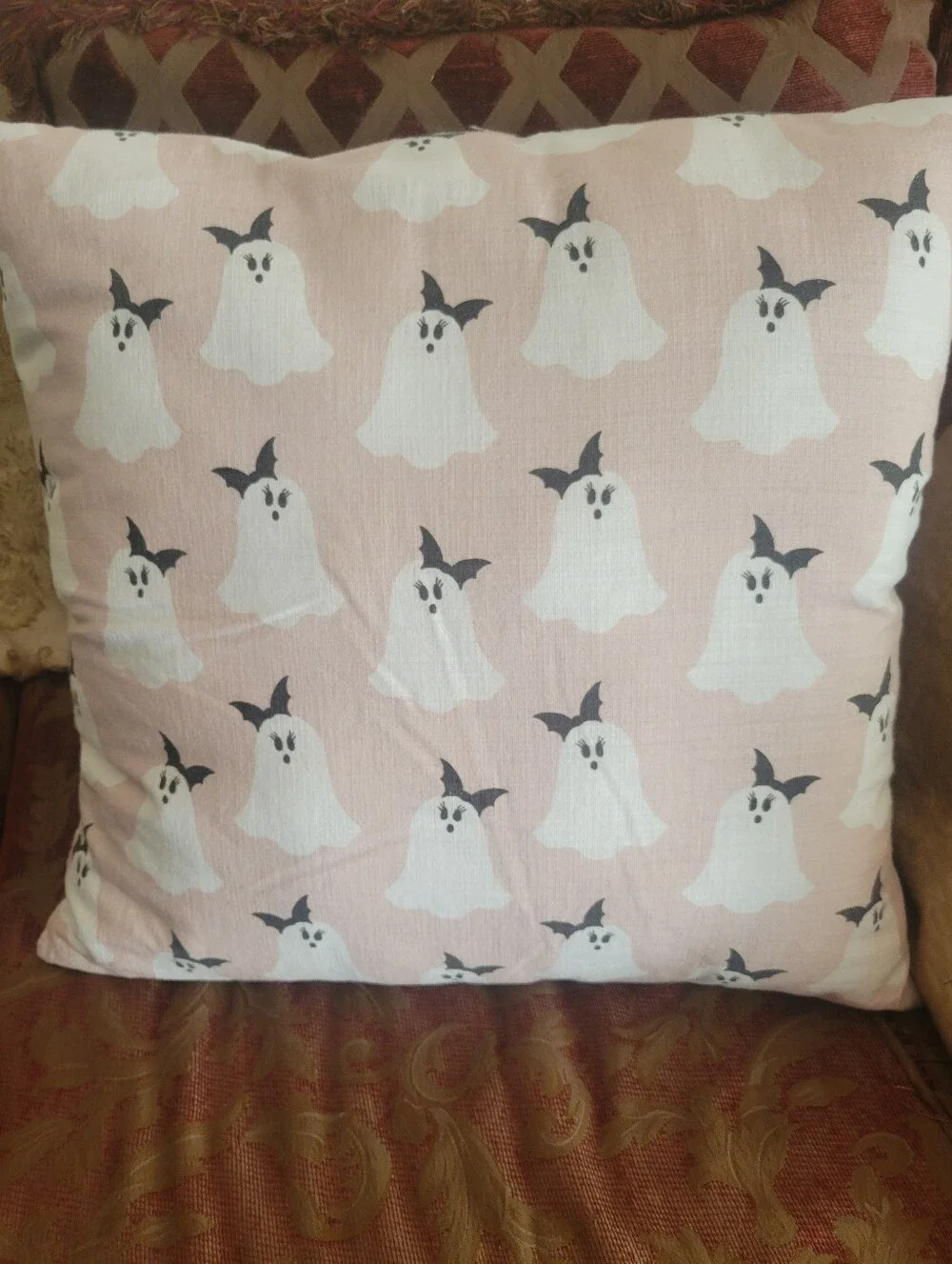 Pink Ghost Print Decorative Pillow